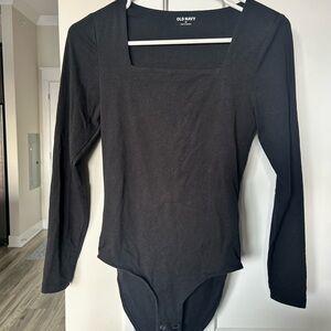 Old Navy Jet Black Women's Long Sleeve  Square Neck Bodysuit